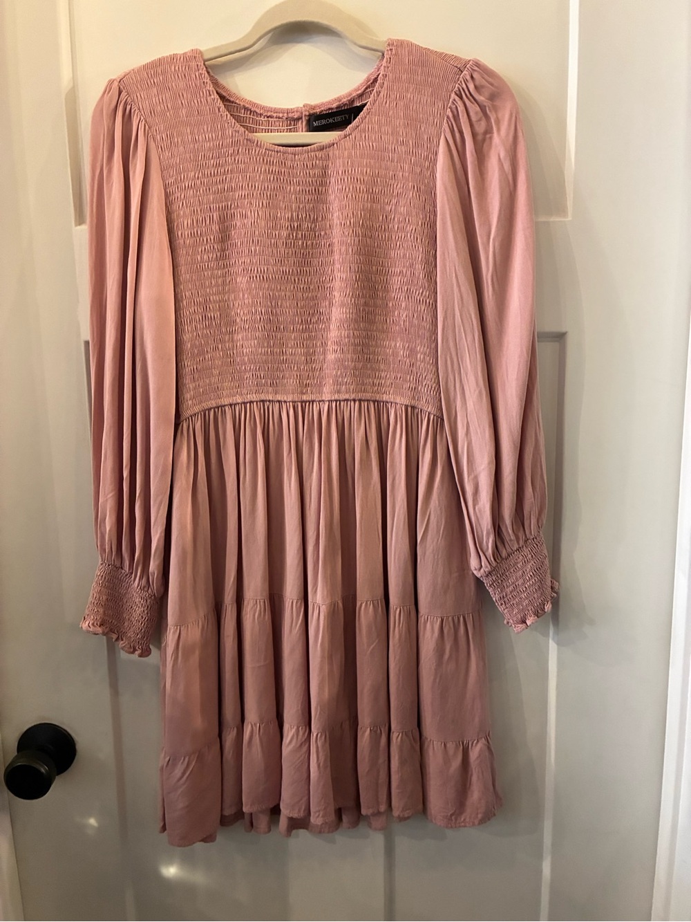 MEROKEETY Dusty Rose Smocked Top Mini Dress